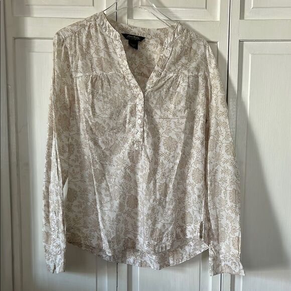 Eddie Bauer Cream Long Sleeve Buttoned Pull-Over 100% Cotton Size S - Picture 1 of 10